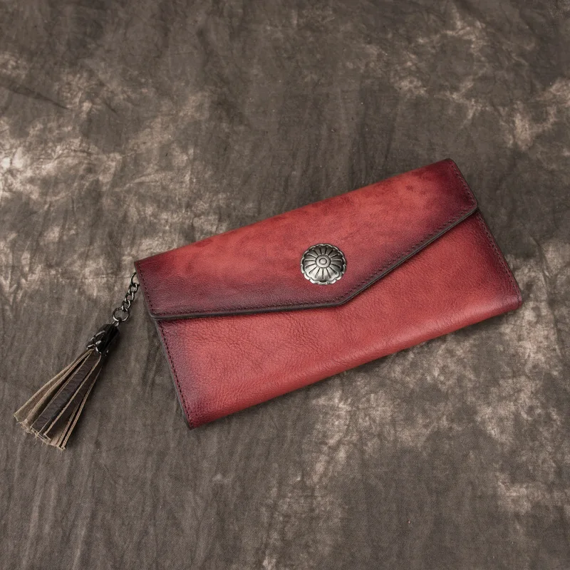 

Bestform Handmade Cow Leather Women Long Wallet Card Holder 2021 New Vintage Hasp Solid Color Clutch Wallets Leisure Purse