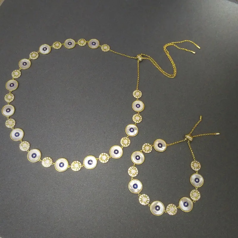 

S925 Sterling Silver New Devil's Eye Necklace Bracelet lightweight luxury Bohemian white shell statement necklace and bracelet