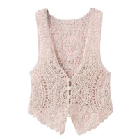 womens all match sleeveless hollow out tank top solid color short knitted waistcoat crochet cardigan sweater vest women d249