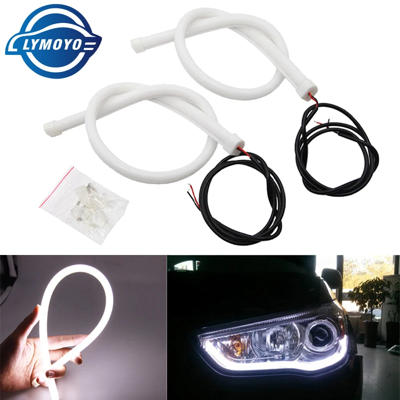 

2pcs/lot 30/45/60cm 12V Car LED Flexible Strip Lights Daytime Running Light Tube Headlight Driving Lights AUT0 DRL White DC 12V