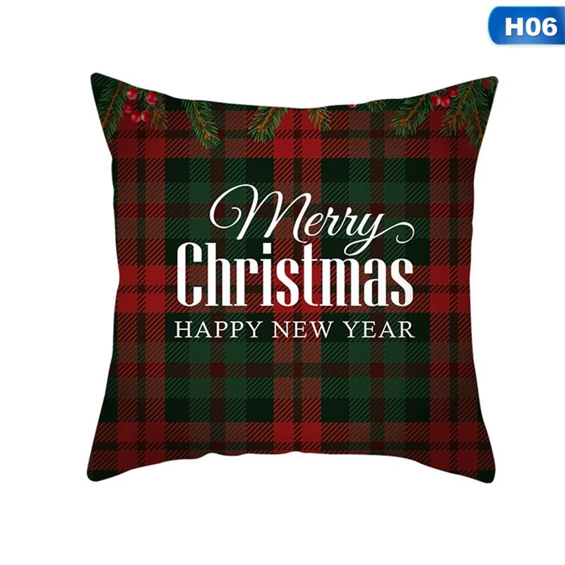 

Christmas Pillowcase Red Plaid Peach Leather Cushion Cover Christmas Decorative Pillow Case 45*45cm Holiday Party Dress