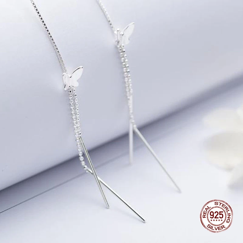 Длинные серьги бабочки реальные 925 пробы серебряные модное ювелирное изделие для