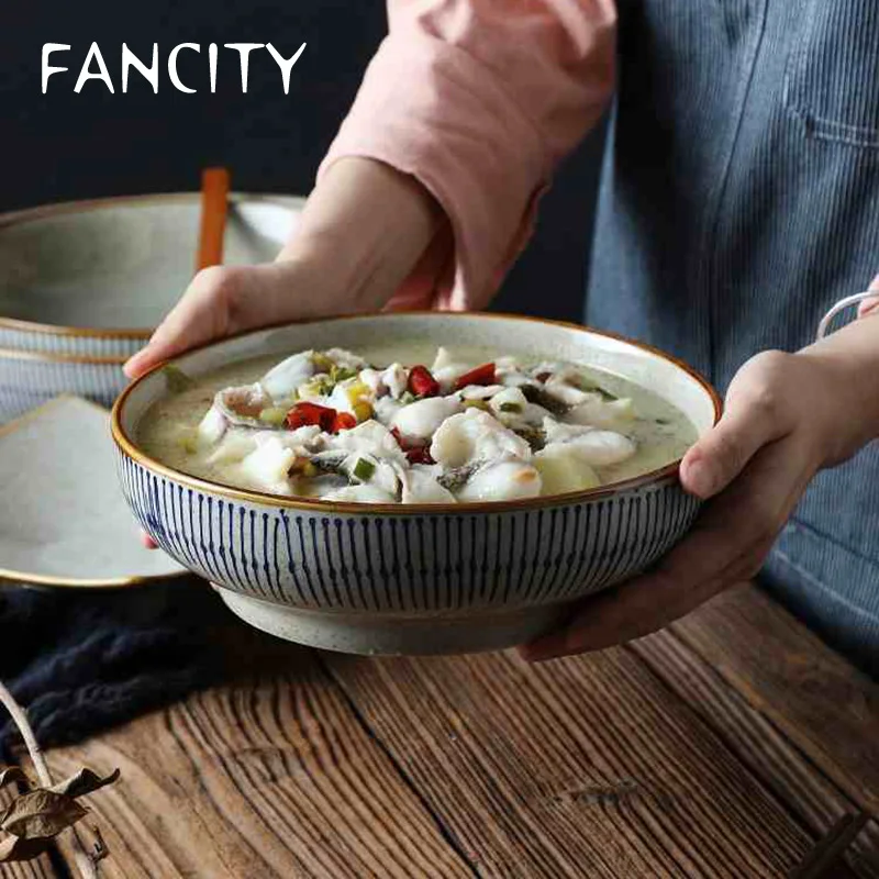 

FANCITY Creative big soup bowl, ceramic home large soup bowl, restaurant personality big bowl, noodle bowl
