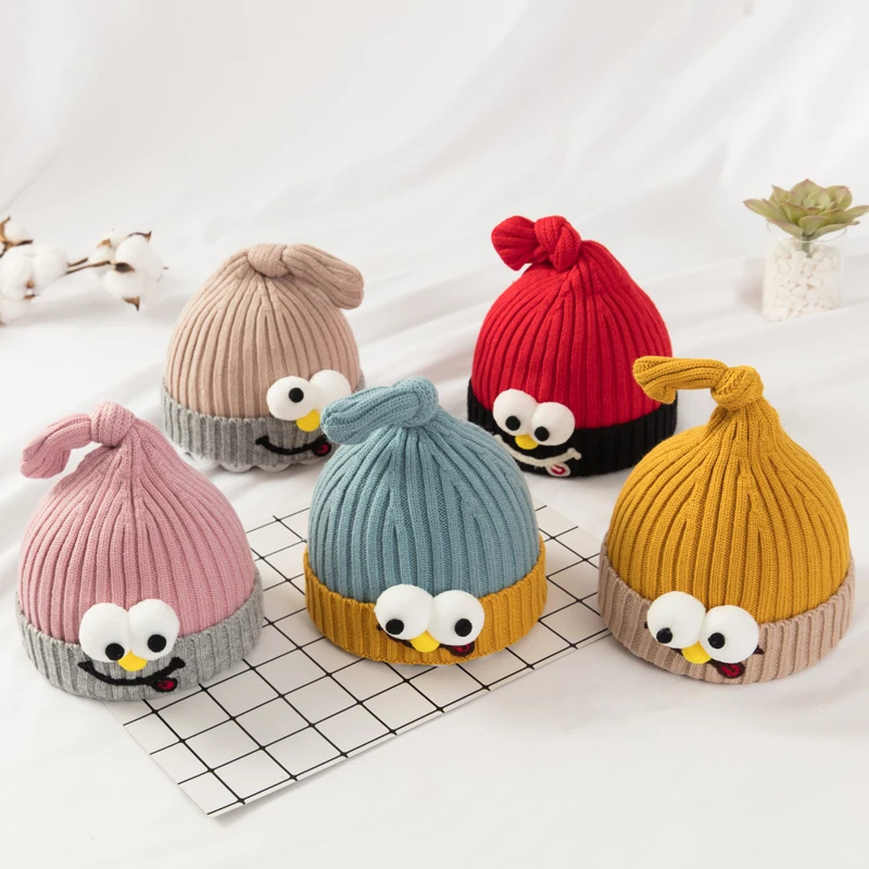 Милый, с большими глазами, фруктовые зимние шапки для детей, теплые вязаные хлопковые шапки для девочек и мальчиков, реквизит для фотографии, шапочки-бини для малышей, детские шапки