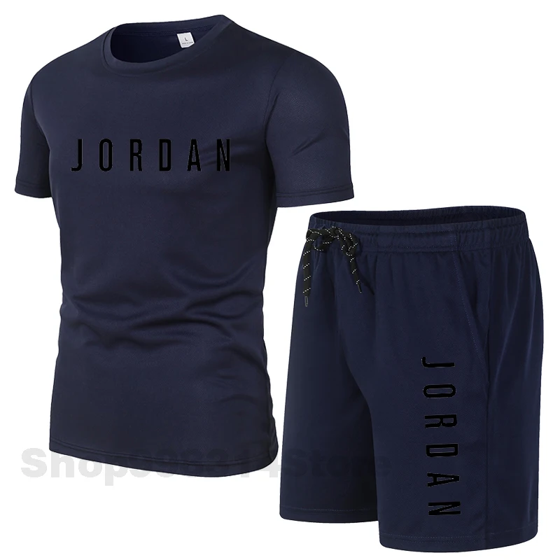 

2021 Summer Jordan-23 Printed Short Sleeve streetwear Men's T-shirt Set 2-piece Men's Sportswear Suit Basketball Sports Fitness