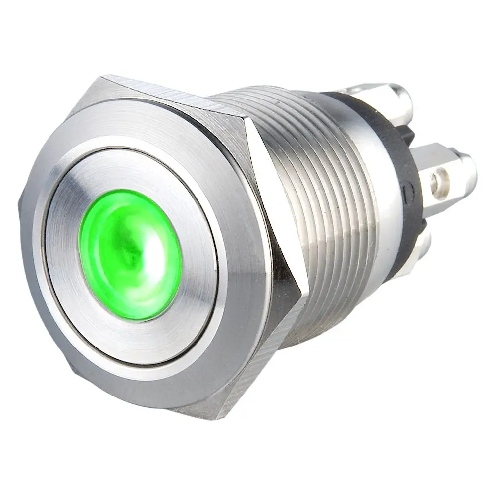 

6V Green Dot Illumination Screw Terminal 19mm Stainless Steel Reset Momentary 1NO Push Button Switch