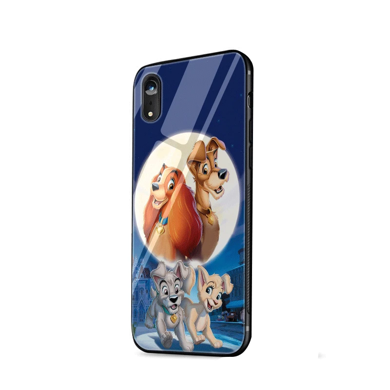 Mobile Phone Case Glass Tpu For Iphone 5 5s 6 6s 7 8 Plus X XR XS Max Shell Cover Cartoon Dog Lady And Tramp Protection | Мобильные