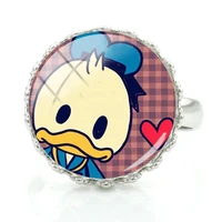 disney donald duck ring girls cute and fun ring glass cabochon lady ring adjustable size handmade jewelry ring