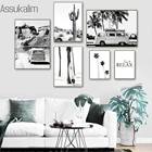 Черно-белая Картина на холсте, пейзаж, плакат, кактус, пальма, печать, пустынные плакаты, автомобили, принты, скандинавский настенный плакат, домашний декор