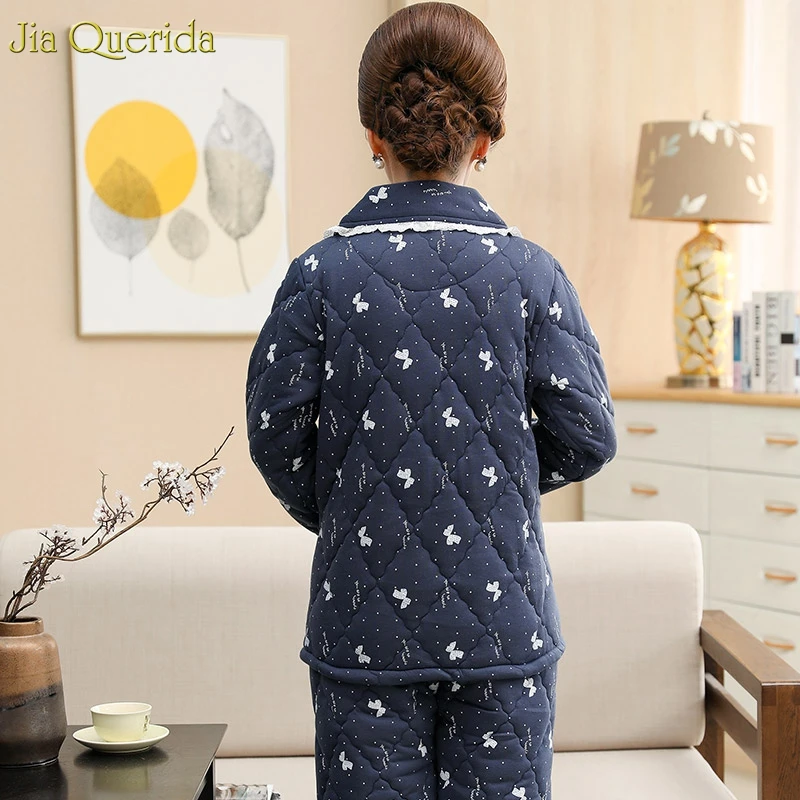 Butterfly Printing Pajamas Women Winter Home Lingerie Pyjamas Thick 3 Layer Padded Cardigan Jacket Plus Size Women's Two Pieces | Женская