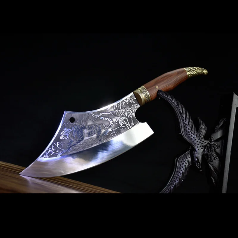

Household Hand Forged Cleaver Knives Sliced Chopping Knife Hand-made Sharp Arc Chef Kitchen Knife Accessories with PU Cover
