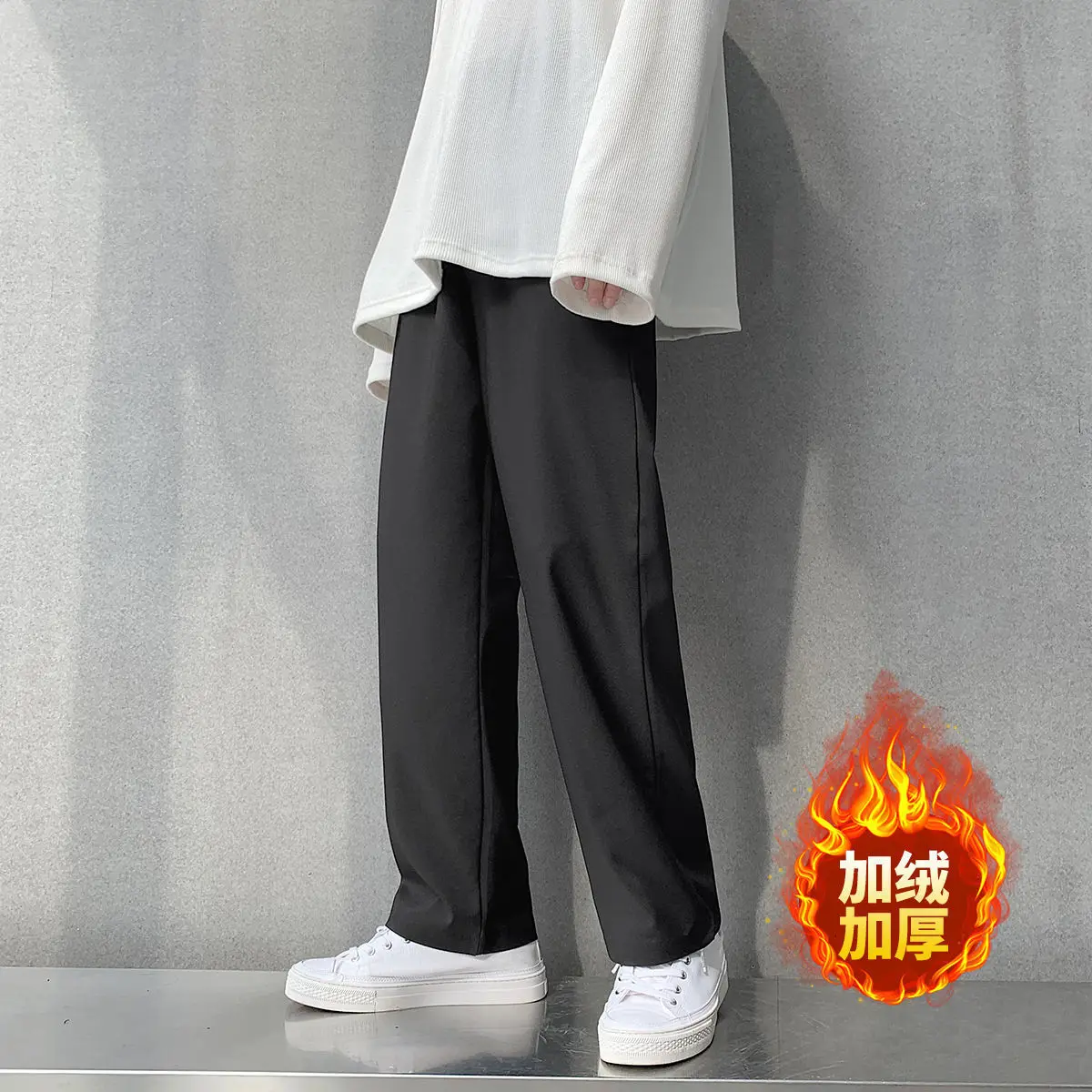 

Privathinker Thicken Warm Casual Pants Men's Oversize Solid Color Black Trousers Korean Streetwear Classic Male Pants Thicken
