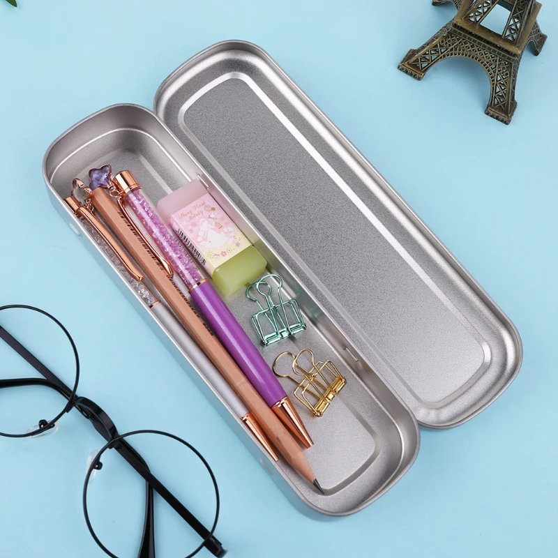 

Iron Pen Case Portable Pencil Box Student Stationery Storage Office Supply