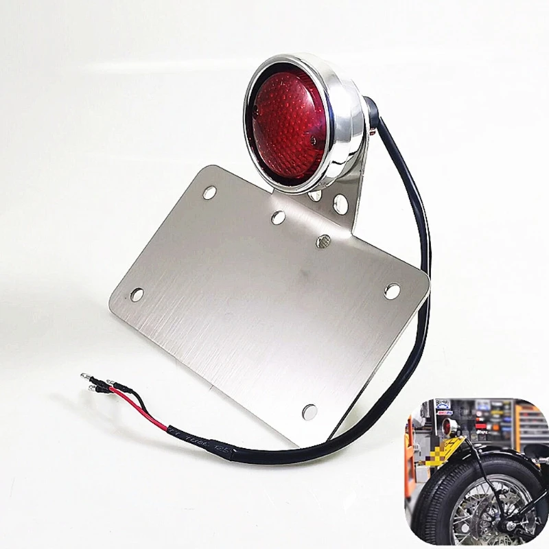 Мотоцикл задний стоп-сигнал светильник Нержавеющая сталь держатель номерного знака Лампа дневного света