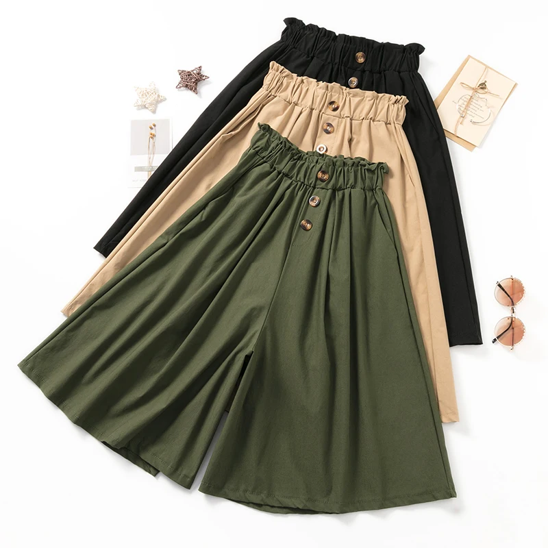 

Korean Fashion 2021 Summer Thin Casual Loose Elastic High Waist Wide Leg Cotton Five-Cent Pants Versatile Straight Women Pants
