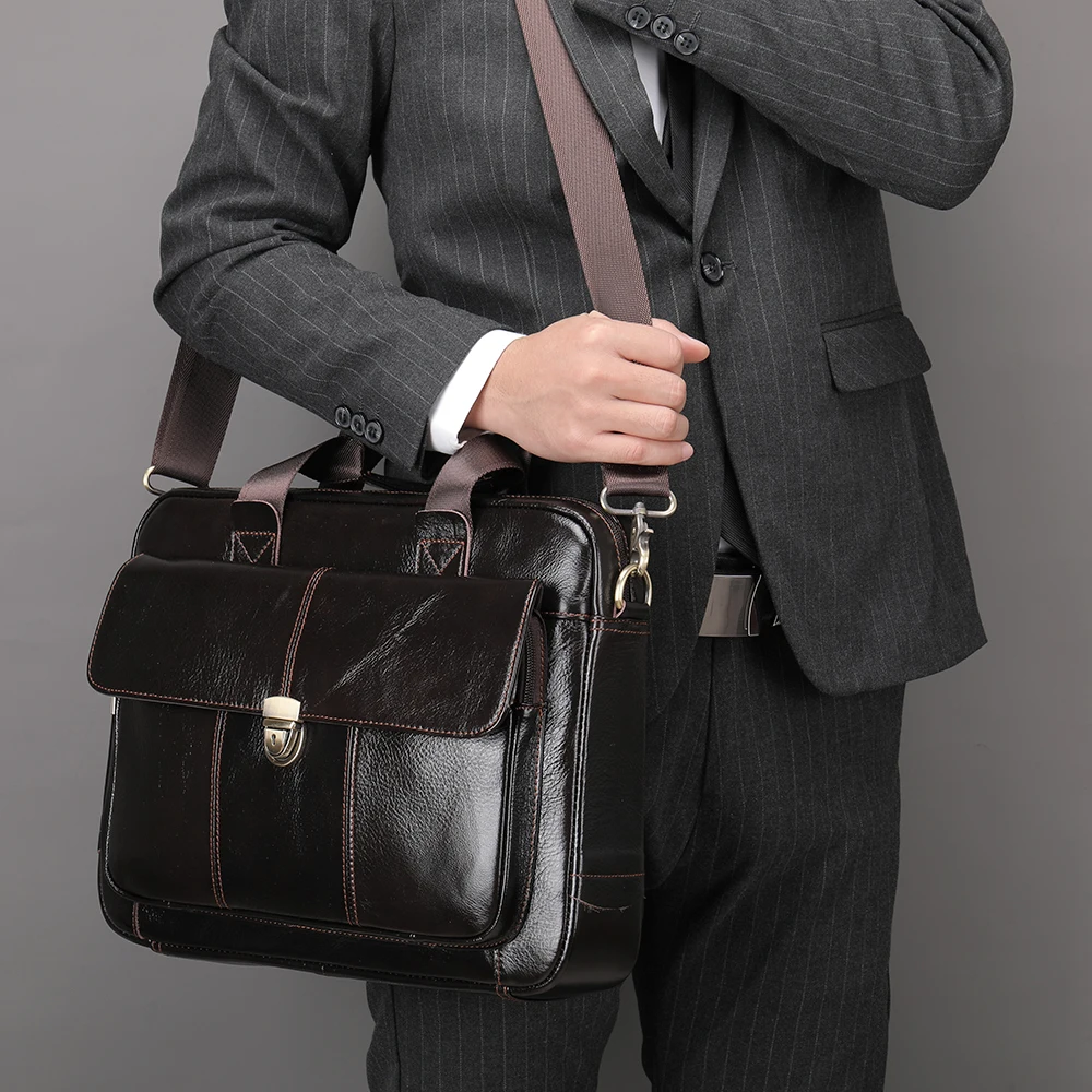 MVA Men's Briefcase Bag Men's Genuine Leather Laptop Bag 14 Business Tote for Document Office Portable Laptop Shoulder Bags 315