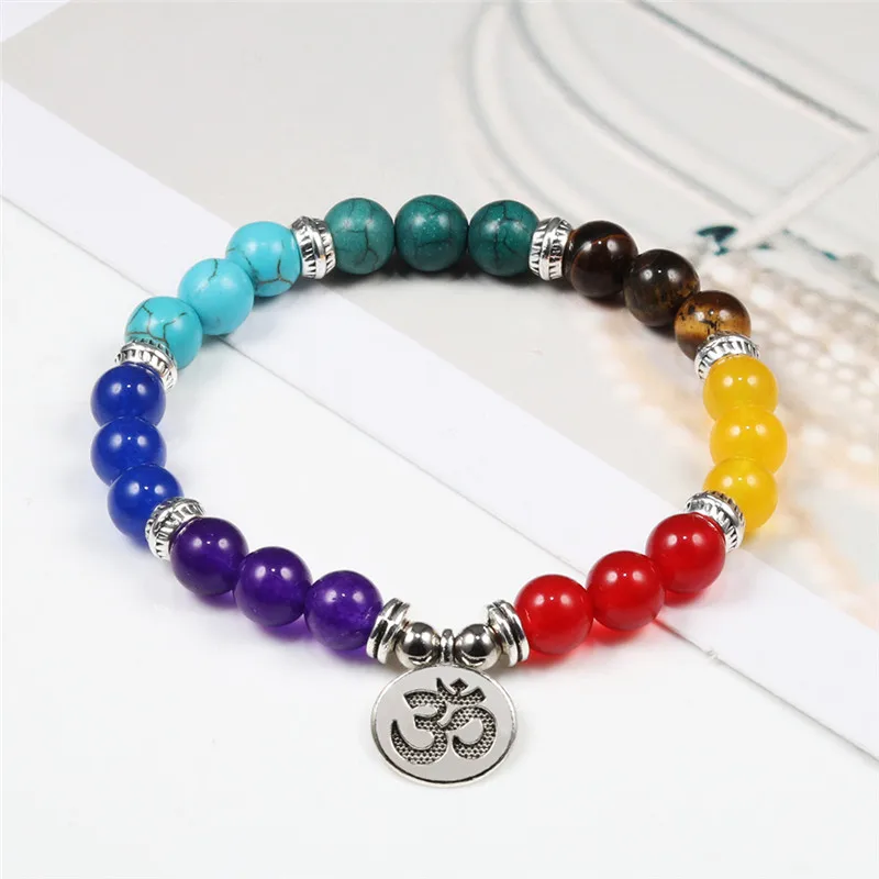 Trendy Bracelet Yoga 7 Chakra Black Lava Natural Stone Bead Charm Bracelets Healing Reiki Buddha lotus Pendant Women Men Jewelry | Украшения