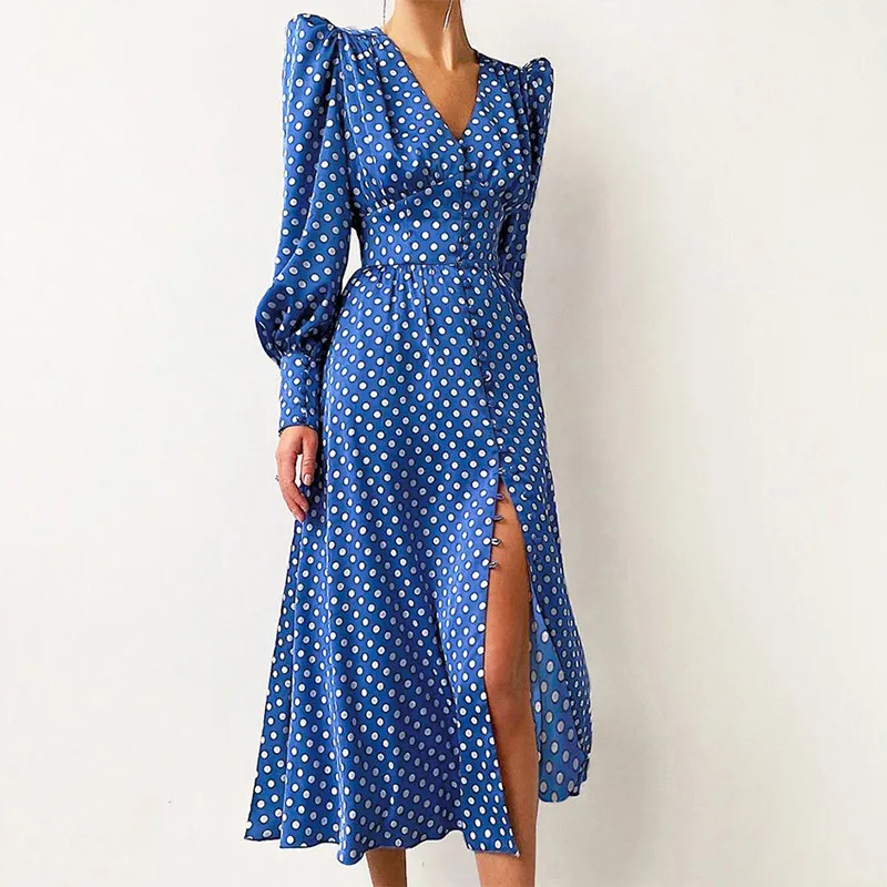 Платье женское атласное с длинным рукавом модный однотонный элегантный