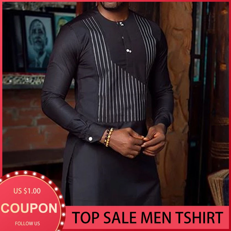 

Футболка мужская с длинными рукавами, модная рубашка в Африканском традиционном стиле Дашики с принтом, мусульманская одежда, размера плюс,...