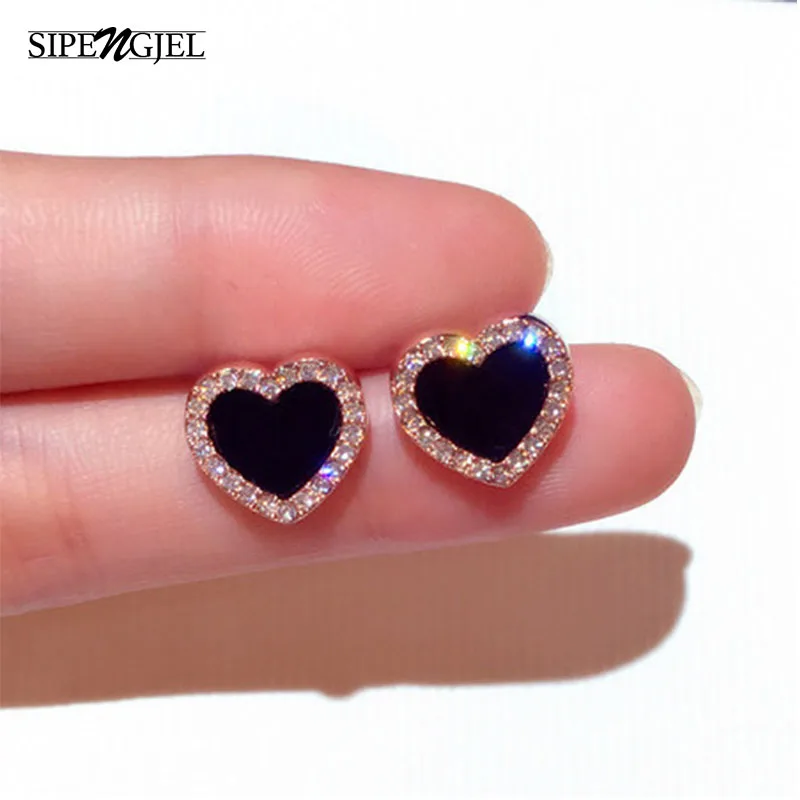 

SIPENGJEL Fashion Cute Heart Stud Piercing Earrings For Women Girls Rose Gold Color Black Stud Piercing Earring Wedding Jewelry