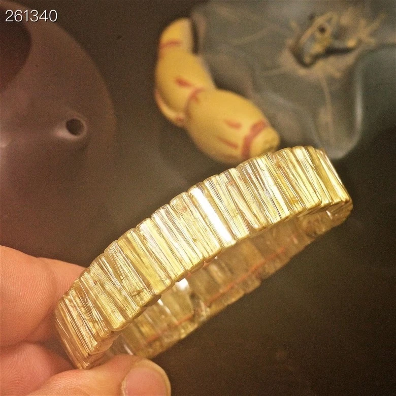 

Natural Gold Rutilated Quartz Bracelet Titanium 14*5mm From Brazil Clear Rectangle Beads Luxury Bracelet Bangle AAAAAA