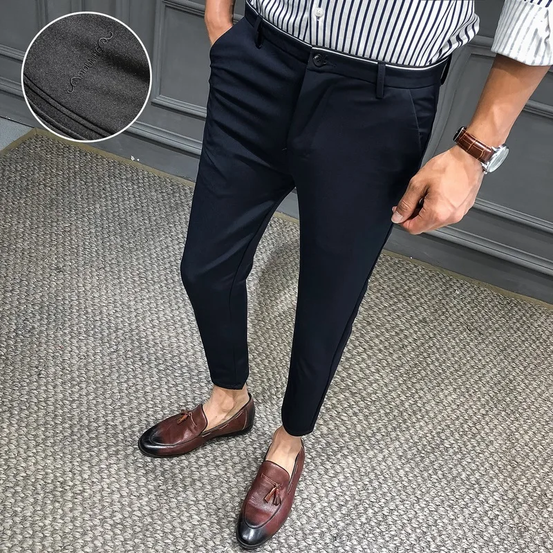 

Новинка, деловые мужские брюки, летние классические брюки по щиколотку, уличная одежда, повседневные тонкие офисные брюки, костюм Homme 2020