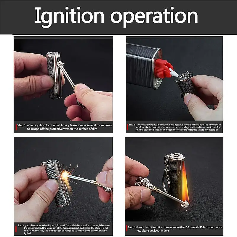 

Outdoor Fashion Million Times Lighter Waterproof Portable Lighter Bottle Keychain with Cotton Core Containing Kerosene Free