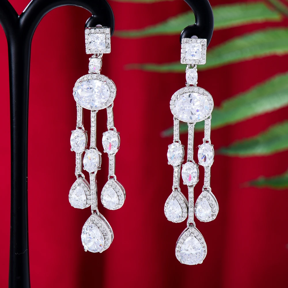 

Kellybola Korean Fashion Long Tassel Hanging Earrings Elegant Luxury Zirconia Crystal Drop Earrings Ladies Wedding Party Jewelry