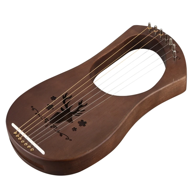7-String Lyre Harp Strings Solid Mahogany Wood String Instrument with Carry Bag Tuning Tool | Спорт и развлечения