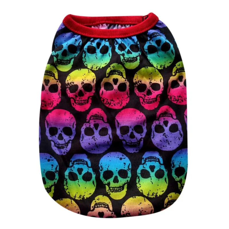 

Summer Pet Dog Cat Vest Clothes Cartoon Skull Printed Vest Halloween Dog Clothing For Kitten Puppy T-shirt Sports Supplies