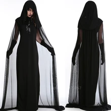 Vampire Day of The Dead Witch Gothic Bride Scary Costume Women Halloween Dress Carnival Party Horror Devil Spooky Fancy Cloak