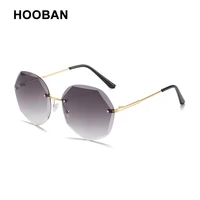 hooban fashion rimless sunglasses women brand design round lady sun glasses classic frameless driving shades eyewear uv400