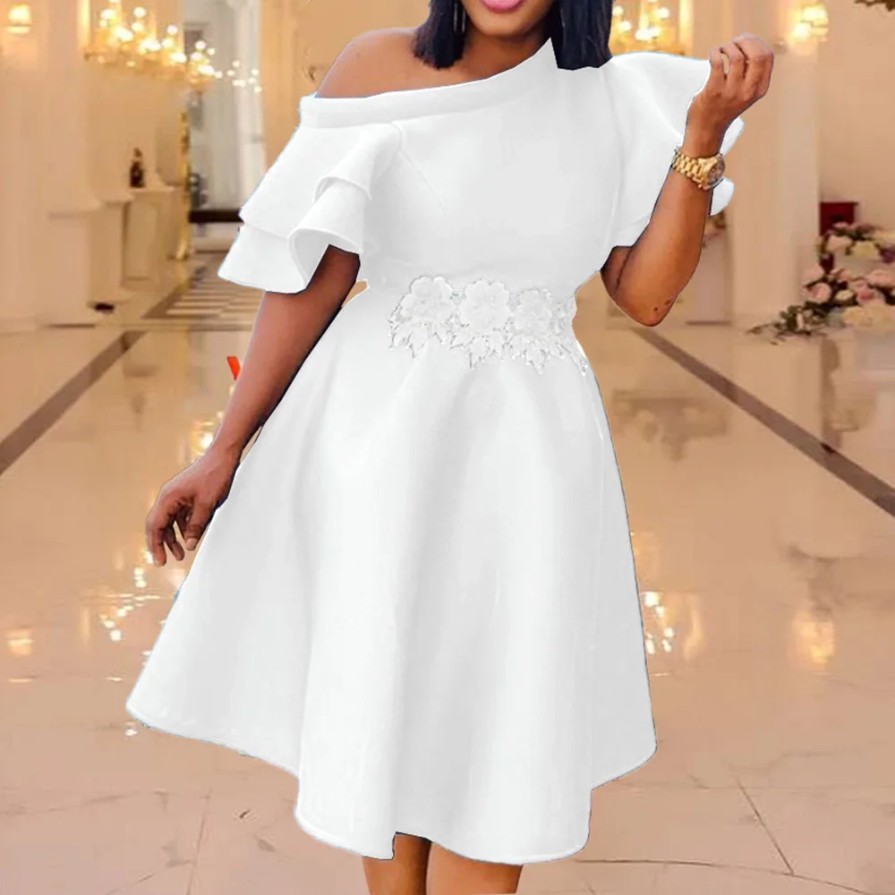 

Sexy Dress Evening Party Clothing Elegant White Falbala Short Sleeve Robe African Women Plus Size Dresses Summer 2021 Ladies