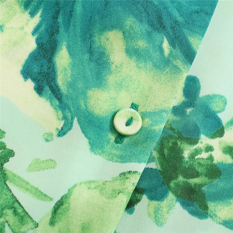 

NWOMN Za 2021 Women Oversized Shirt Woman Green Satin Blouse Long Sleeve Summer Top Tropical Print Button Up Casual Beach Shirt