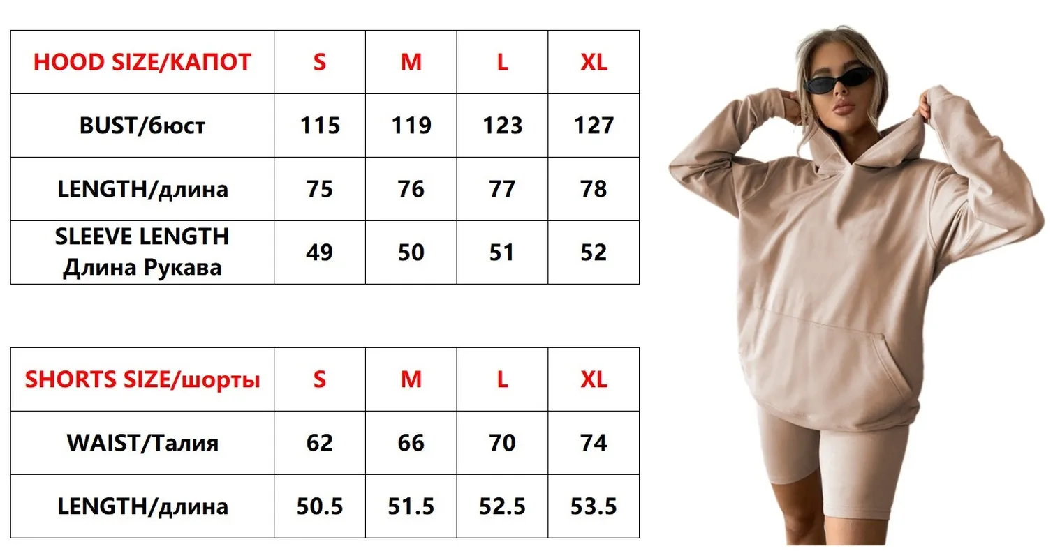 

2021 BJYL Fall and Winter Two Piece Hooded Casual Sports Suit Sweater 2 Piece Short Set Women