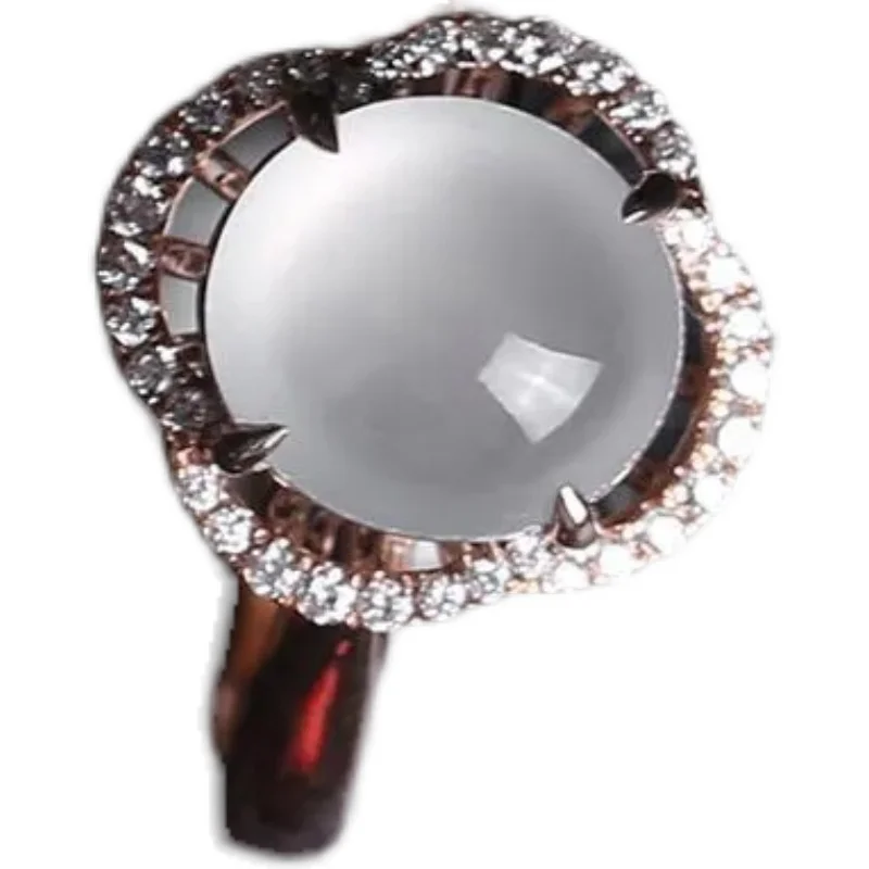 

Light Luxury European and American S925 Ice-like Chalcedony Small Egg Surface Ring Inlaid Diamond Women's Rose Gold Women's Open