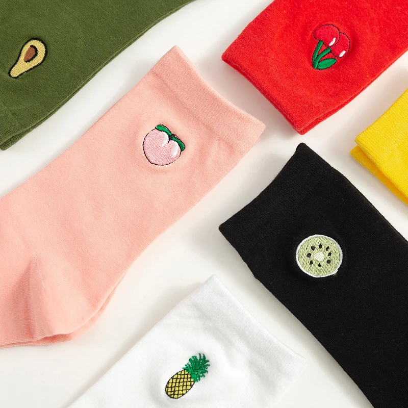 Милые женские хлопковые носки с вышитыми фруктами винтажные Короткие Носки
