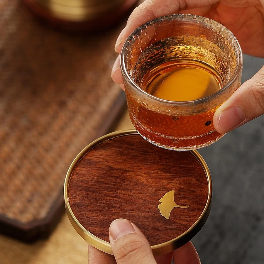 

Vintage Japanese Wooden Placemat Metal Heat Resistant Tea Tray Cup Coaster Set Round Sottobicchieri Kitchen Accessories AH50MP
