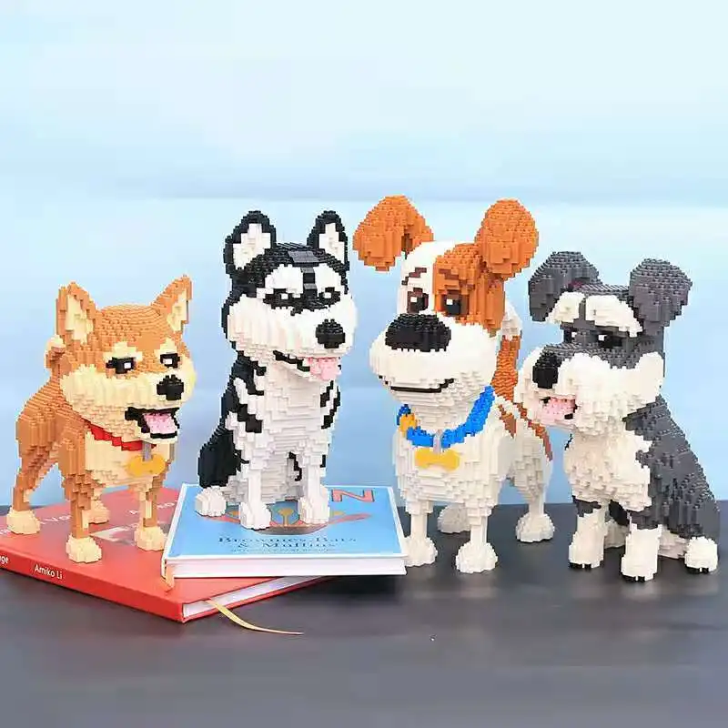 

Cute Siberian Husky Dog Building Blocks Cartoon Puppy Animal Pet Model Mike Schnauzer Schnauzer Dog Diamond Mini Brick Kid Toy
