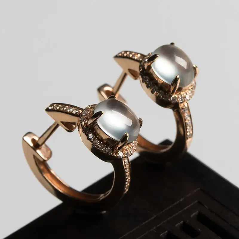 

Designer craftsmanship natural chalcedony inlaid diamond earrings light luxury noble charm women's brand silver jewelry