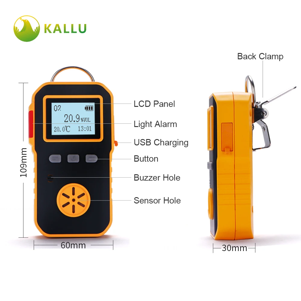 Портативный Промышленный Газовый Детектор KALLU O2 газовый измеритель с USB зарядкой