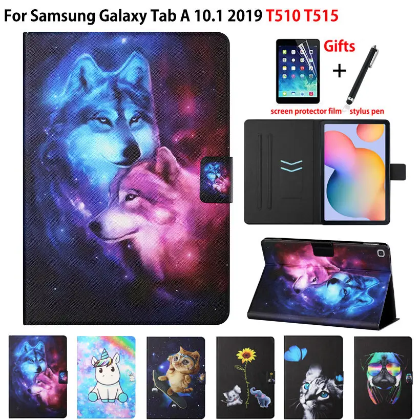 

SM-T510 Дети чехол для Samsung Galaxy Tab A 10,1 2019 T510 T515 SM-T515, чехол, крышка с рисунком с подставкой Coque + подарок