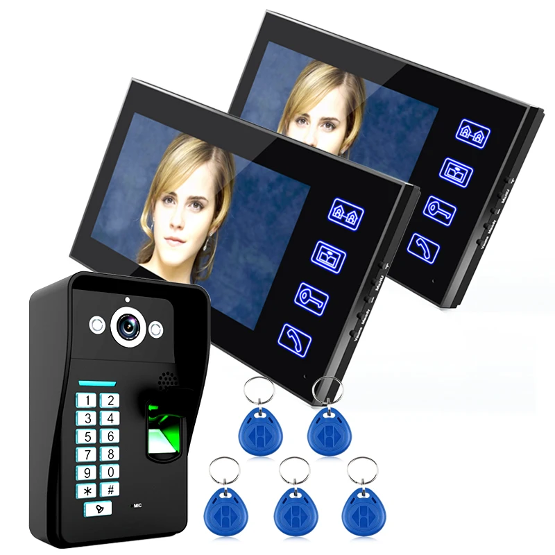 

2 Monitor 7" TFT Fingerprint Video Door Phone Intercom Doorbell With Night Vision Security CCTV Camera