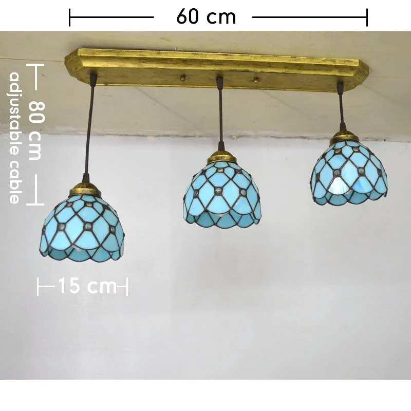 

Tiffany Pendant Light Mediterranean Style Lake Blue Stained Glass Bedroom Living Room Home Decoration Suspension Lamp