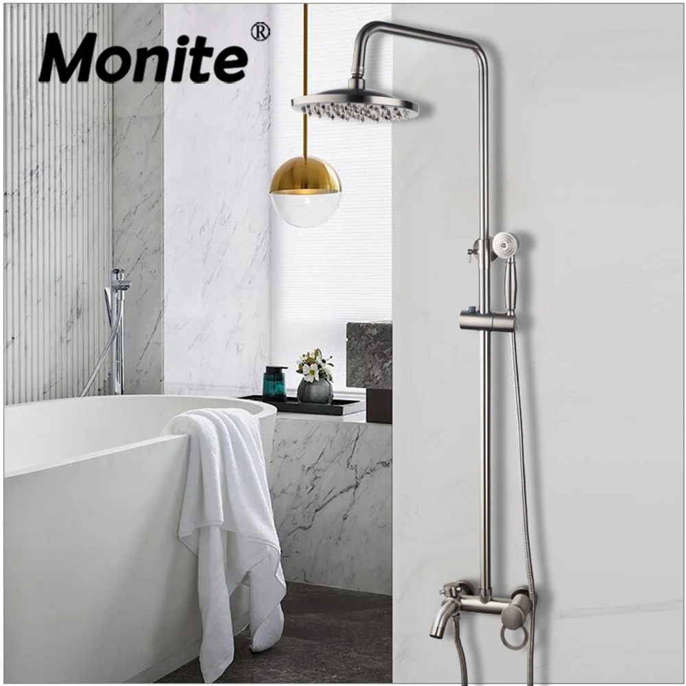 Brushed Bathroom Shower Faucet Set 3 Functions Single Solid 