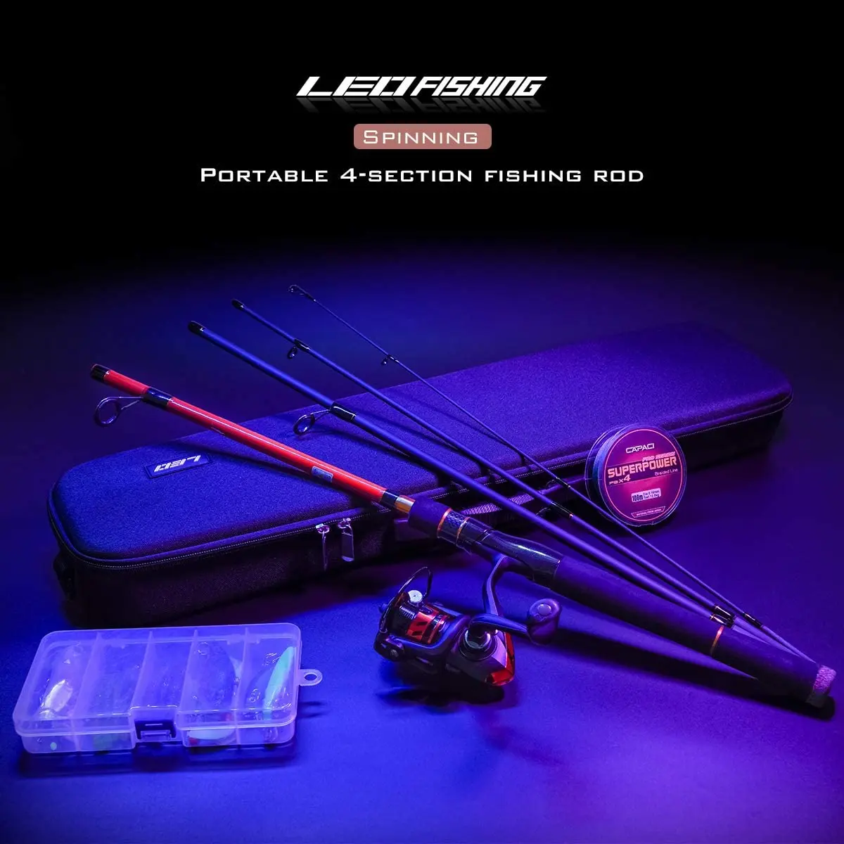 

4-Piece Spinning / Casting Fishing Combo 2.1M Carbon Fiber Fishing Pole with Reel Lures Jig Hooks and Carry Case