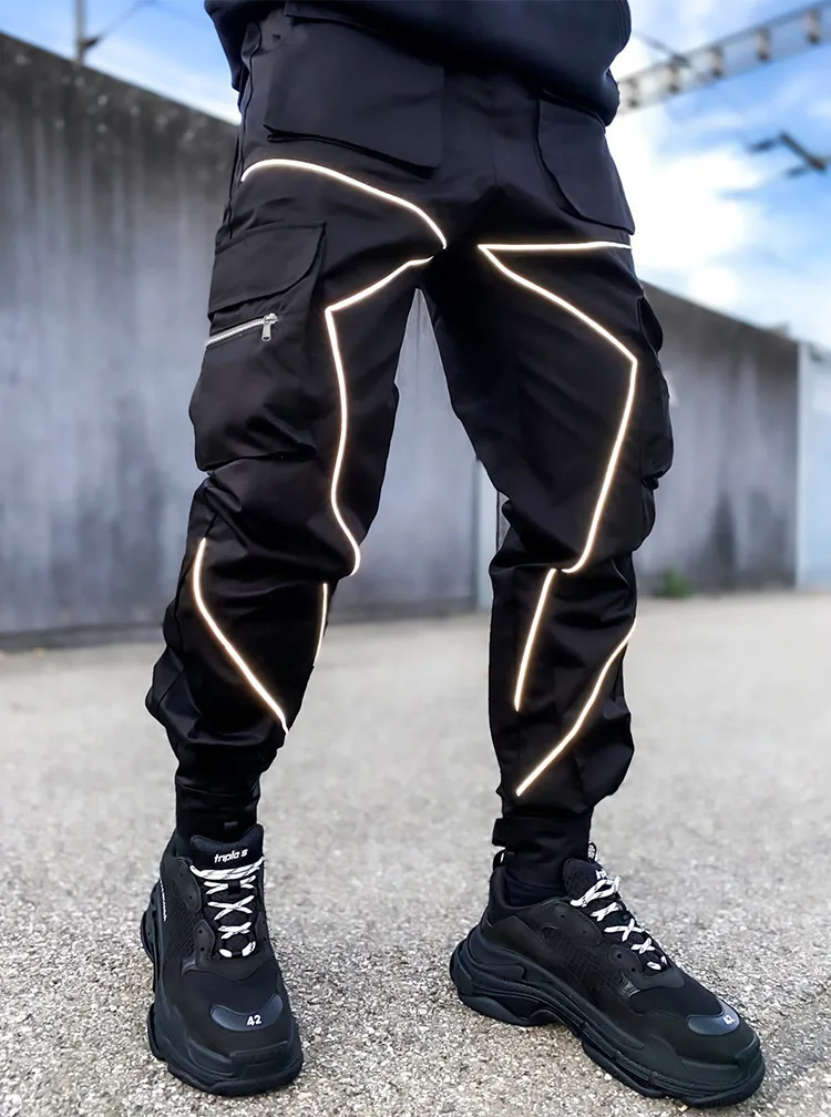 

Ribbon Bloomers Jogging Men's Overalls Streetwear 2021 Hip-hop Casual Multi-pocket Sports Pants Men's Harajuku Fashion Trousers