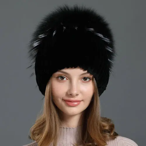 Black Женская шапка из лисьего меха, теплая шапка из натурального меха кролика Рекс, шапка с серебряной шляпой, женская теплая зимняя шапка, женская элегантная шапка принцессы - Цвет: Black
