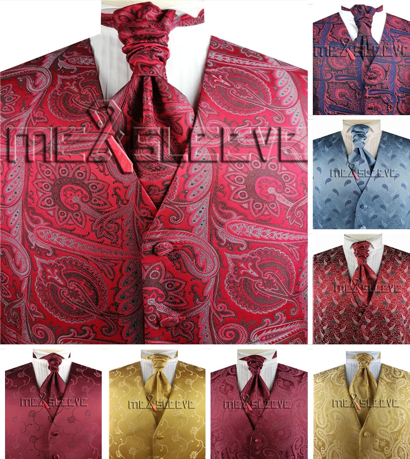

free shipping wedding man's paisley with tuxedo/wedding waistcoat set (vest+cravats+handkerchief)