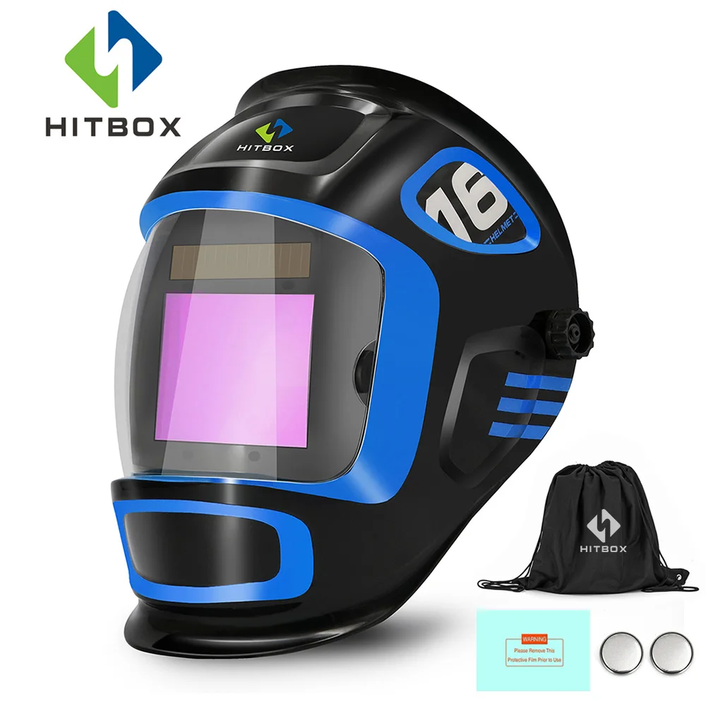 HITBOX Welding Helmet Mask Block Ultraviolet Infrared Harmful Rays Powered By Lithium Battery & Solar For ARC Welder Work